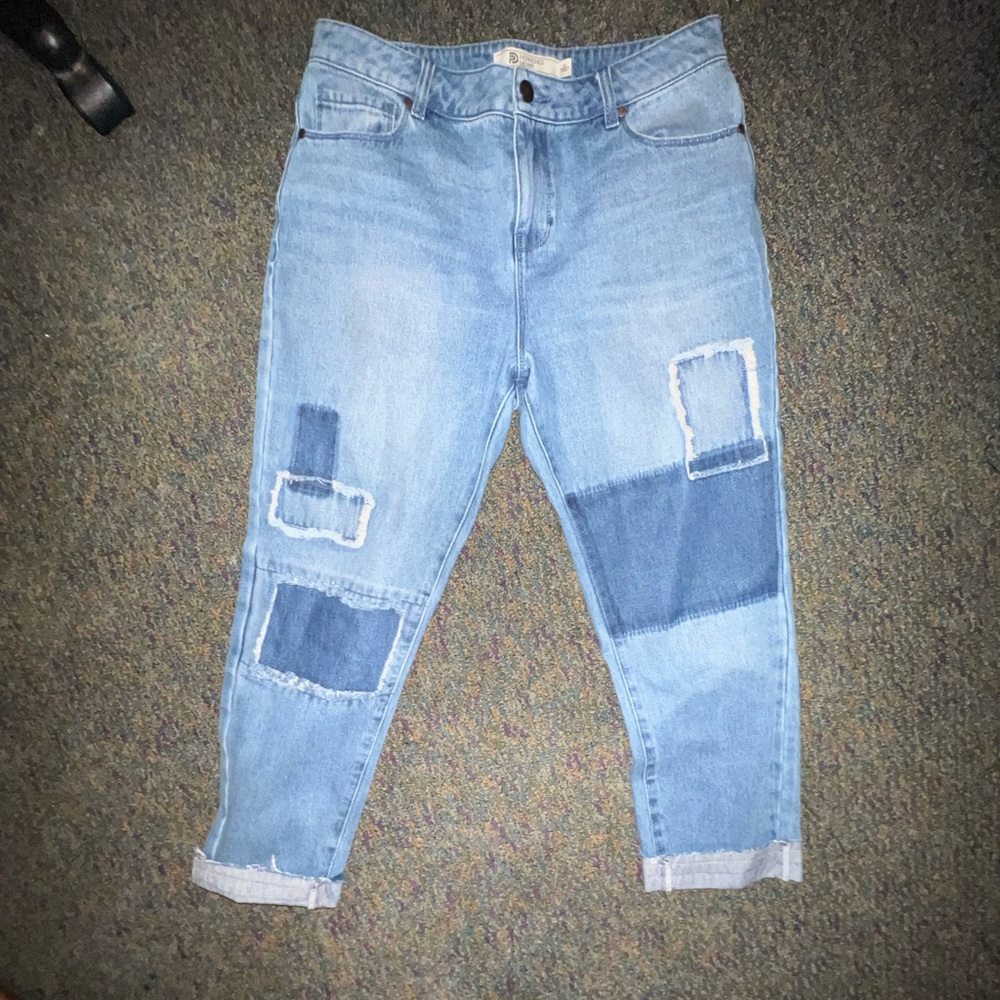 Peppered Denim patched cropped high waist jeans size 30